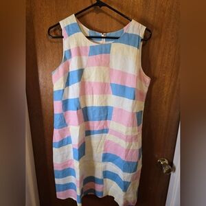 Island Company Pastel Color Block Linen Classic Shift Dress NWOT Large